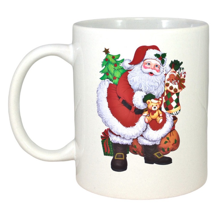 Cana Mos Craciun Si Cadouri, Craciun, Sarbatori, Cadou, Secret Santa, Cri-Flo, Culoare Alb, 330 ml