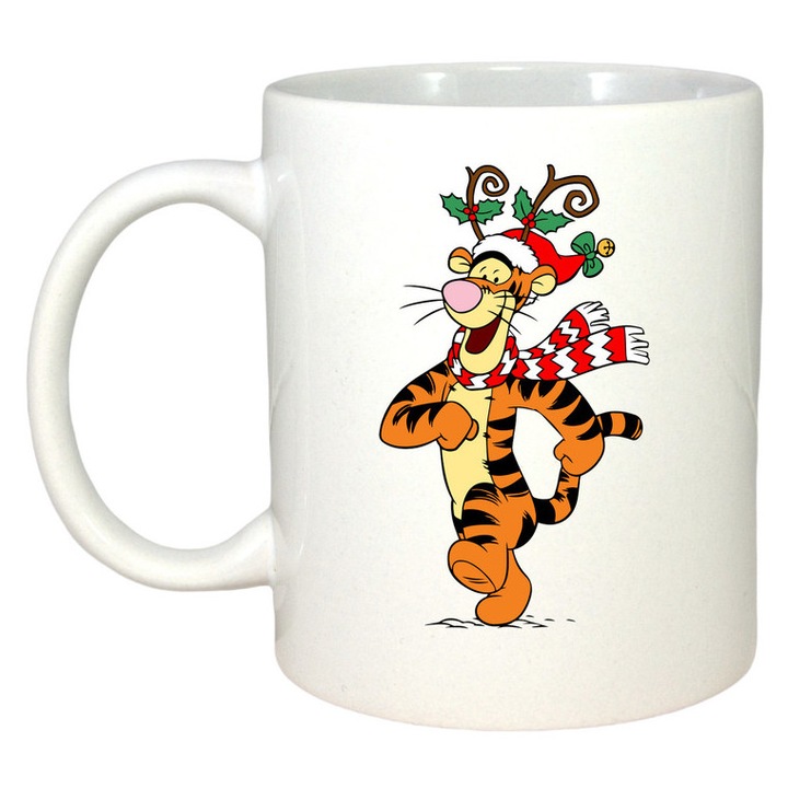 Cana Tigger Dansand Cu Baston Rosu Verde, Craciun, Sarbatori, Cadou, Secret Santa, Cri-Flo, Culoare Alb, 330 ml