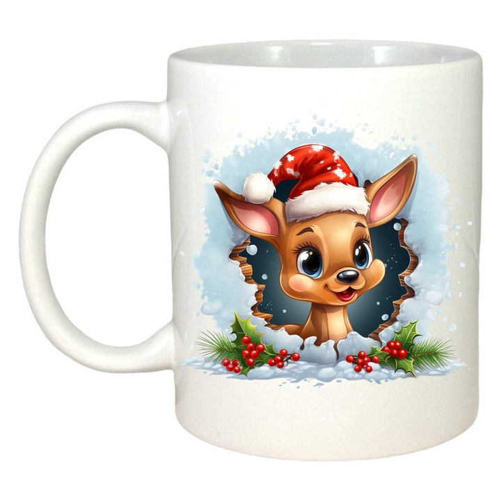 Cana Ren Cu Fulgi Si Decor Rosu Craciun, Craciun, Sarbatori, Cadou, Secret Santa, Cri-Flo, Culoare Alb, 330 ml