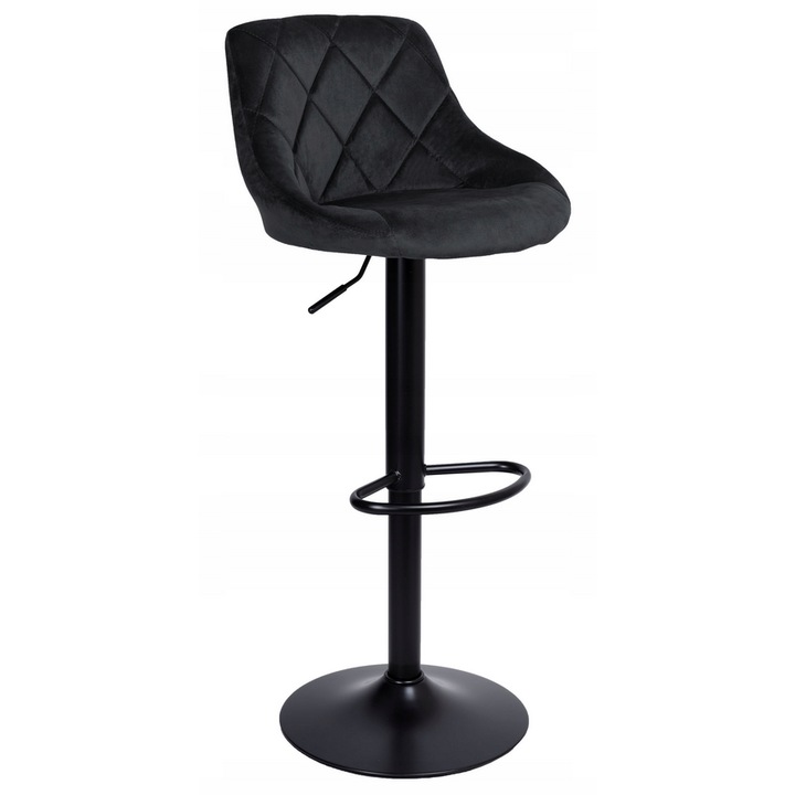 Scaun de bar cu spatar, inaltime reglabila, pivotant, catifea neagra, 46x49x106cm
