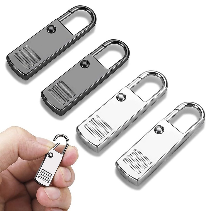 Fém Cipzárhúzó Készlet, ZipFix SteelLine, Elegáns és Kompakt Kialakítás, Rozsdamentes Acél, Gyors Összeszerelés, Ellenálló és Tartós, 2 Darab, Ezüst és Metál Szürke