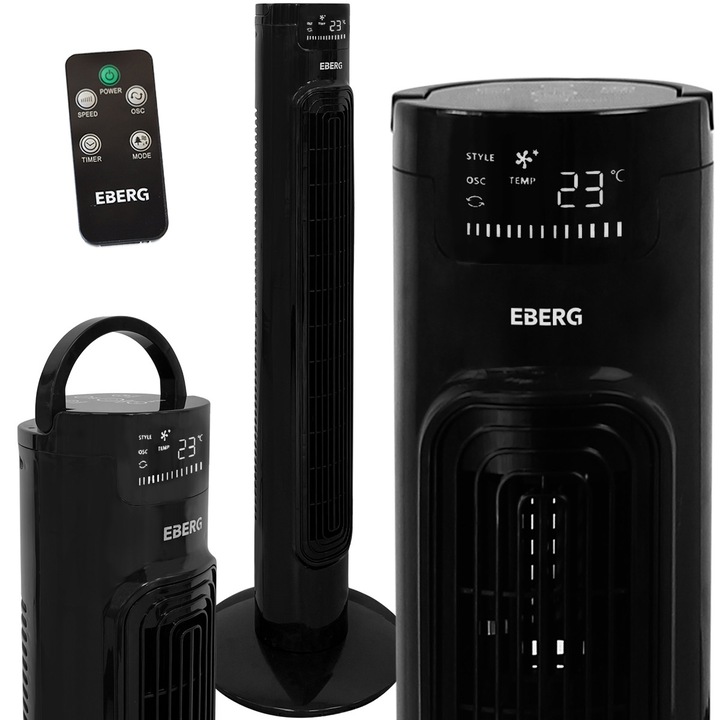 Ventilator turn EBERG AIRO 85, 3 viteze, oscilatie 70°, negru, 82cm