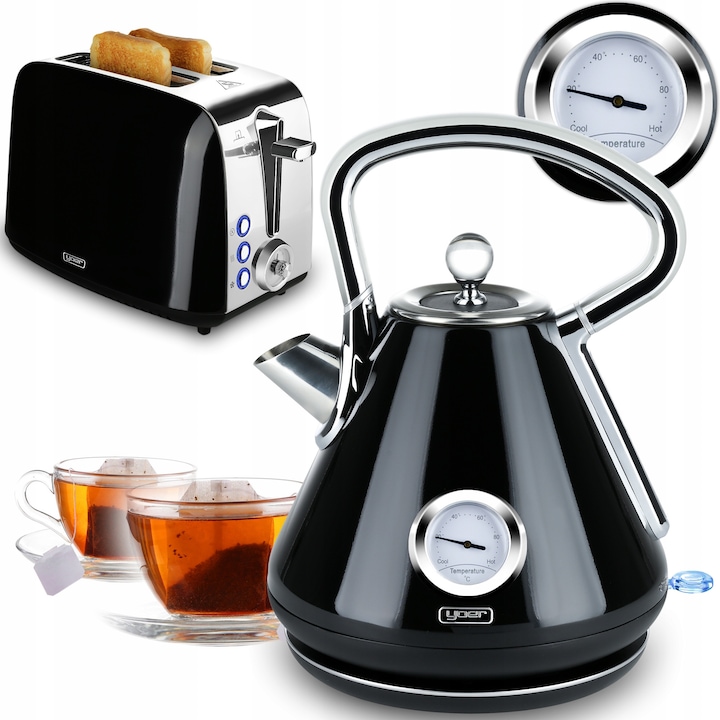 Fierbator electric fara fir Yoer Diamond, 1,7L, 3000W, negru, cu filtru anti-calcar