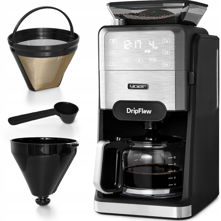 Espresor de cafea cu filtru cu rasnita Yoer 1520W 1,5L +Programator