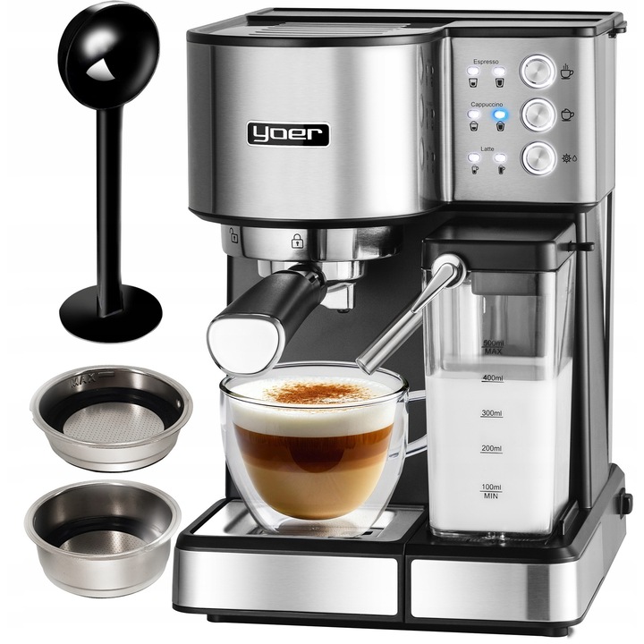 Espressor automat Yoer Lattimo EMF01S 1350W 20bar, inox, 1,8L, cu spumiera de lapte