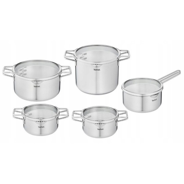 Set oale Tefal Nordica 10 elemente, inox, 24x5L, 22x6,1L, 20x2,9L, 18x2L, 16x1,4L