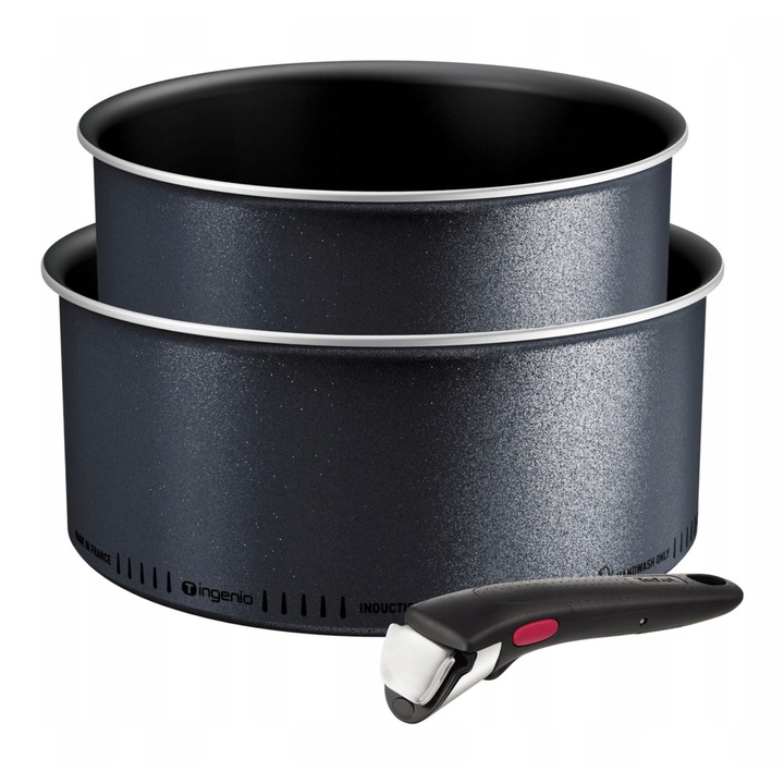 Set oale Tefal Ingenio So'Light 3 elemente, 18x20cm, aluminiu, negru