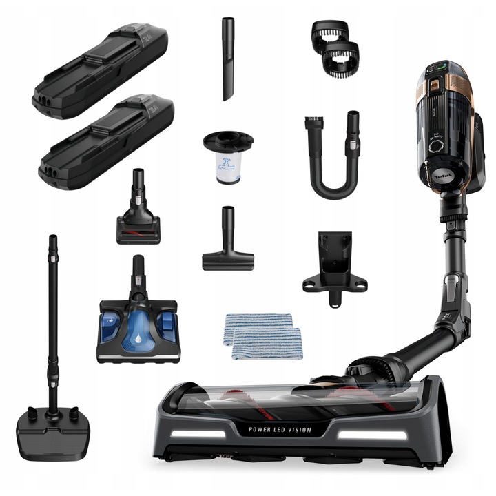 Вертикална безжична прахосмукачка Tefal Flex AQUA 15.60 TY99G3, 3 в 1, 2 батерии, мощност 245 Air Wati, капацитет на контейнера 900 мл