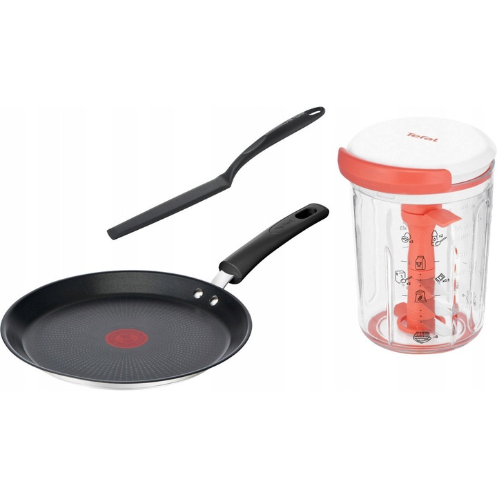 Set tigai nasalica Duetto 25cm, Tefal, cu spatula si mixer pentru aluat