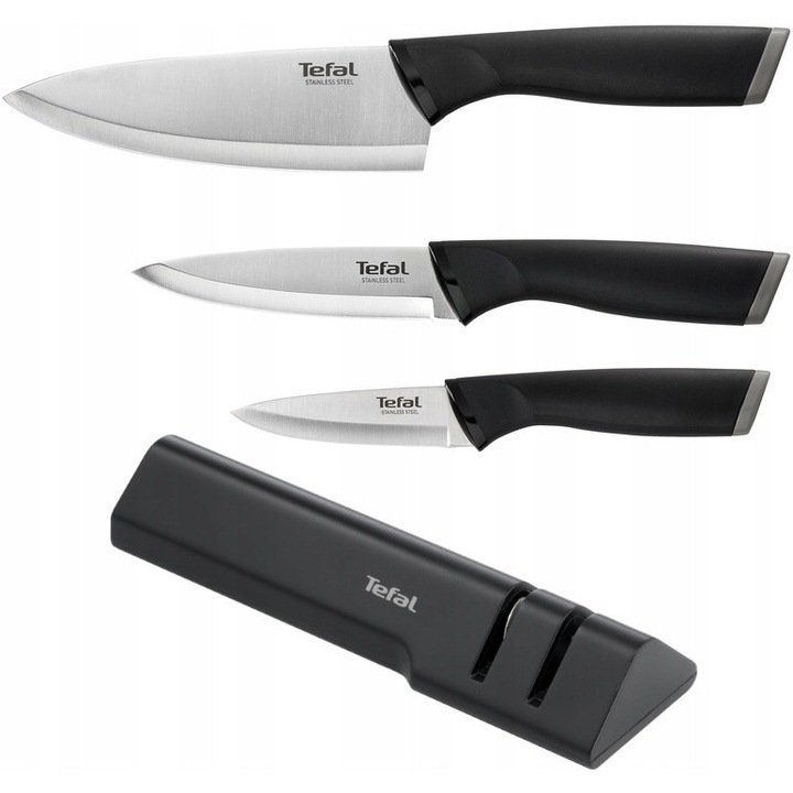 Set de cutite din otel inoxidabil Tefal Comfort 9/12/15cm + ascutitor Essential