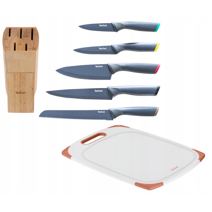 Késkészlet, TEFAL Fresh Kitchen + TEFAL Vágódeszka, 7 darab, acél