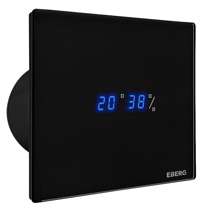 Ventilator de baie EBERG ENSO 120B, cu senzor de umiditate, panou din sticla, negru, 115mm