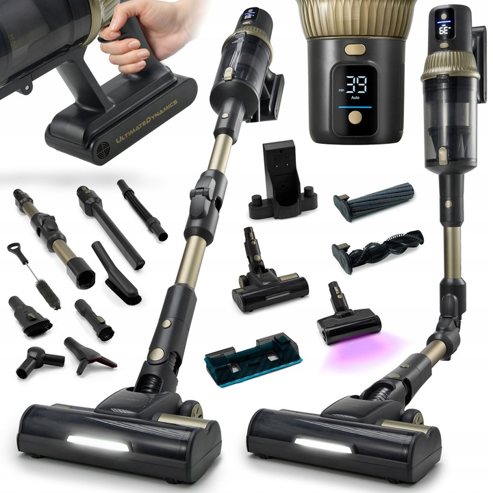 Aspirator vertical fără fir Yoer UltimateDynamics VC03G, 850W, HEPA, gri cu elemente aurii, 180m², 60 min autonomie