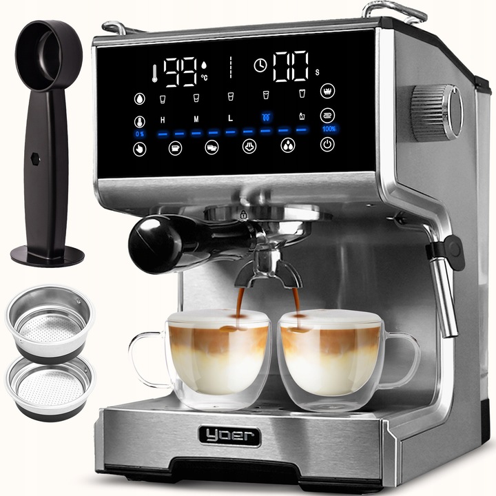 Espressor Yoer Barisso Pro 3in1, 1350W, 20bar, argintiu, 1,7L