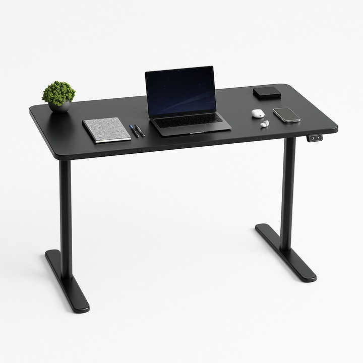 Birou electric Zendeco, reglabil 72-115 cm, capacitate 70Kg, negru carbon, 120x60 cm