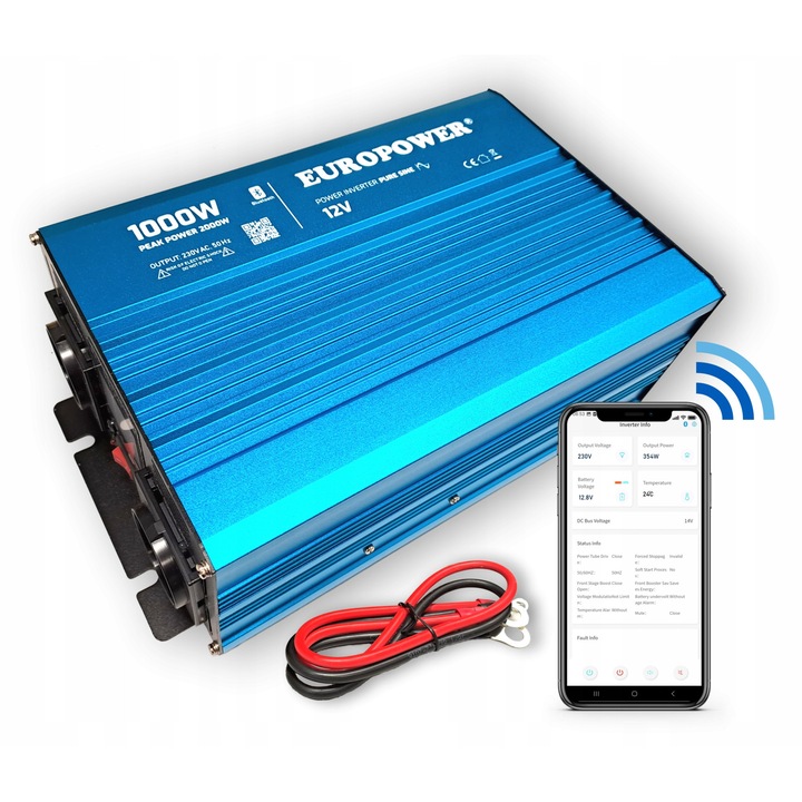 Invertor Europower 12V DC / 230V AC 1000W, display LED, protectie la suprasarcina, 278x170x105mm