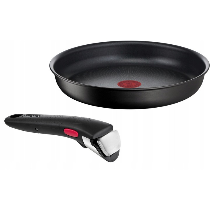 Tigaie Tefal Ingenio Unlimited 24cm, set cu racleta, antiaderenta, culoare neagra