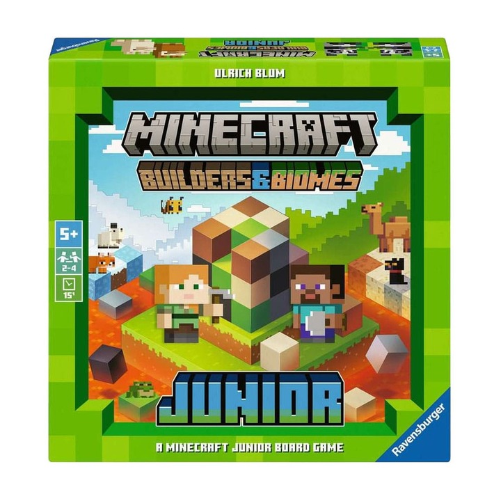 RAVENSBURGER Minecraft társasjáték: Fiatal Építők és Biomok, 2-4 játékos, 5+, többszínű