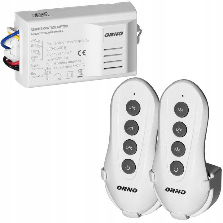 Set controler wireless iluminat Orno OR-GB-448, 2 telecomenzi, alb-negru, 30m, 1000W