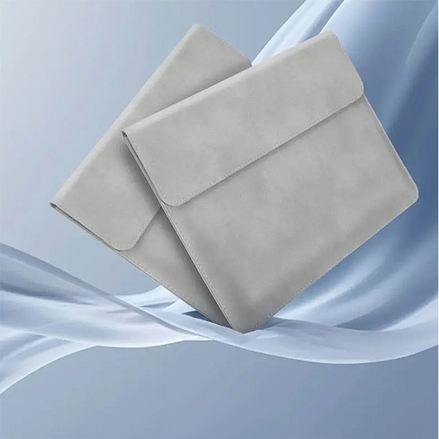 Husa protectie laptop 14.1"/15.6", piele ecologica, inchidere magnetica orizontala, gri deschis