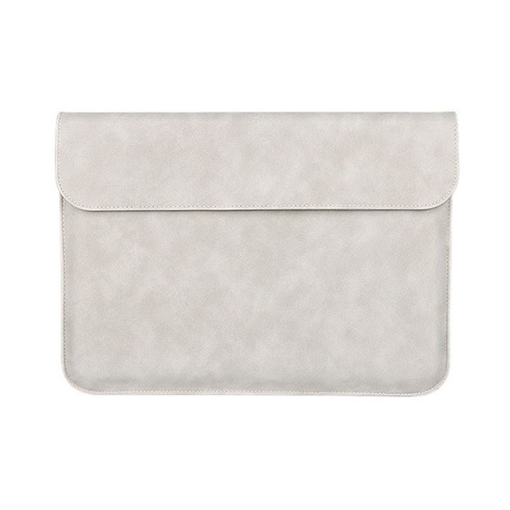 Husa protectie laptop 14.1"/15.6", piele ecologica, inchidere magnetica orizontala, gri deschis