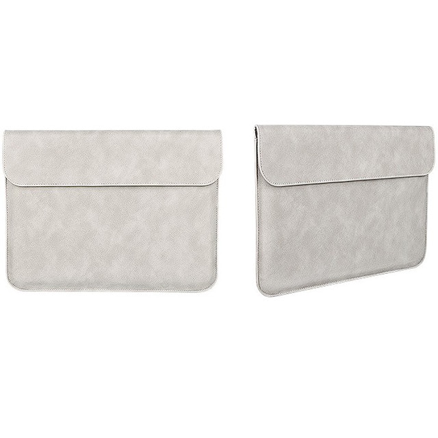 Husa protectie laptop 14.1"/15.6", piele ecologica, inchidere magnetica orizontala, gri deschis