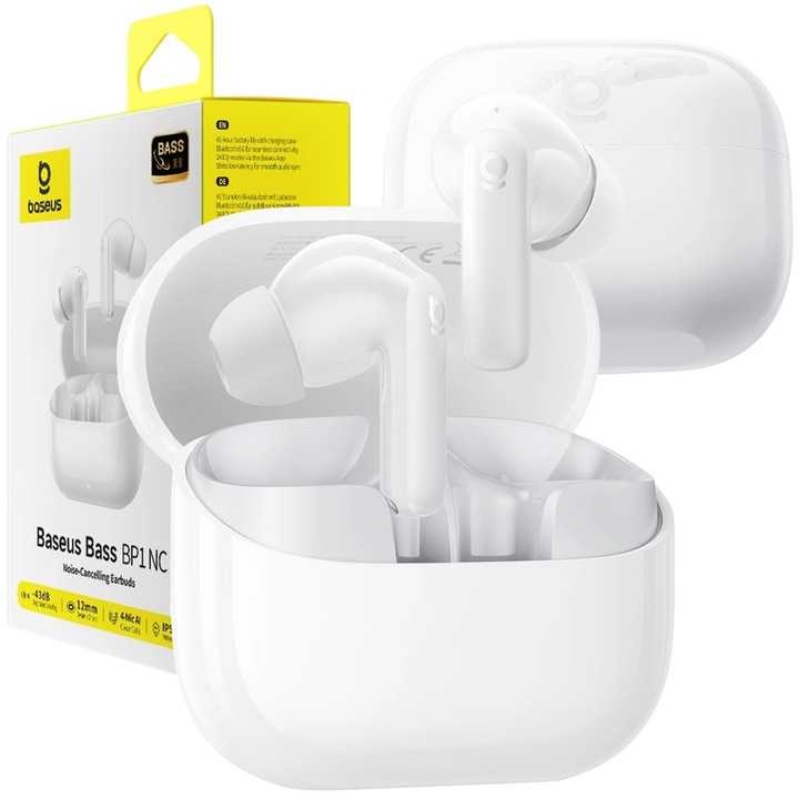 Casti Wireless, Baseus, BP1, Bluetooth 6.0, IP55, ANC, Alb