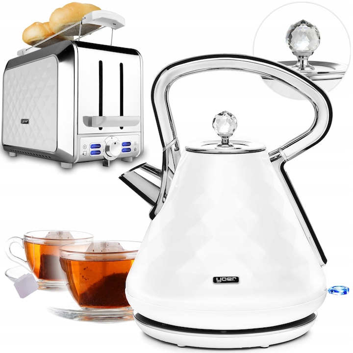 Fierbator electric fara fir Yoer 1,7L 3000W negru/chrom + set toster