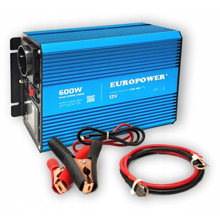 Inverter Europower 12V DC / 230V AC 600W, display LED, protectie la suprasarcina, 215x150x78mm