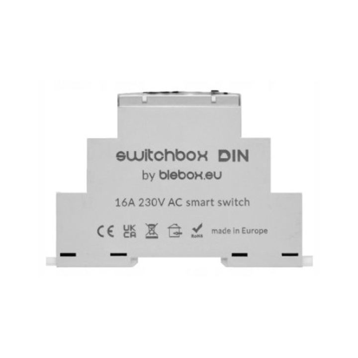 Превключвател DIN 230V WiFi, управление на 2 електрически вериги, монтаж на шина, 90x17,5x64,5мм, Blebox