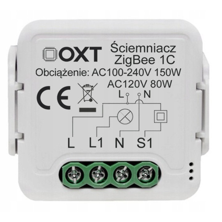 Modul OXT 1 canal ZigBee TUYA 16A cu masurare consum, 39.2x39.2mm, set montaj DIN 35mm