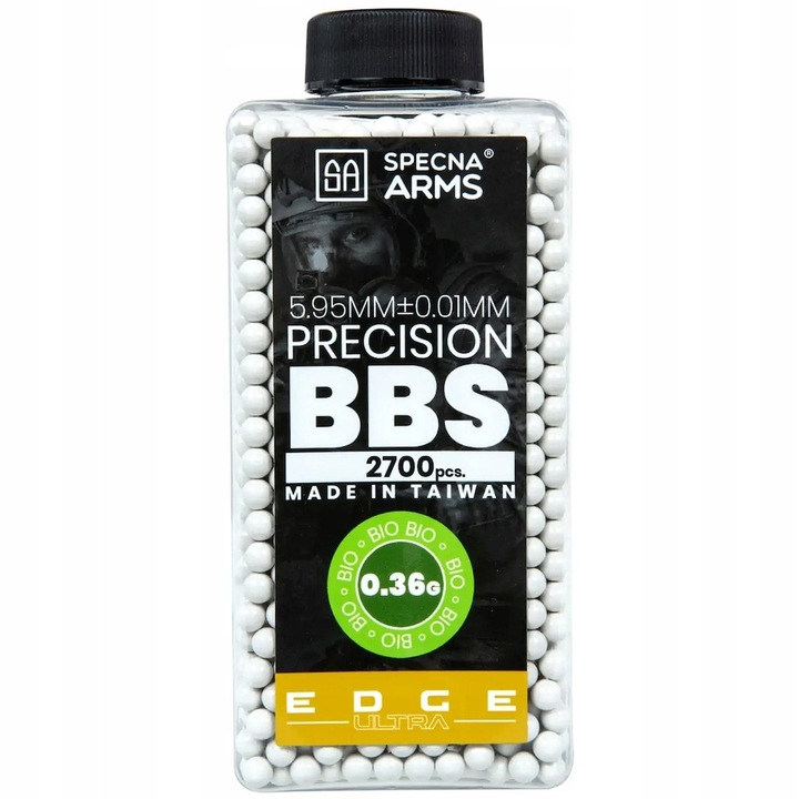 Munitie sporturi de precizie, Specna Arms, Kulki pretioase ASG Edge Ultra Bio, 0,36g, 6mm, alb, set 2700 buc.