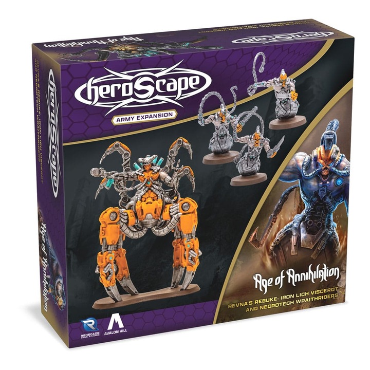 Heroscape: Zestaw Revna's Rebuke - Iron Lich Viscerot si Wraithriders, 4 figurine detaliate, multicolor
