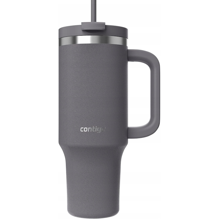 Pahar termic Contigo Streeterville Tumbler 1200 ml, 29 ore de racire, cu pai, Darkstone