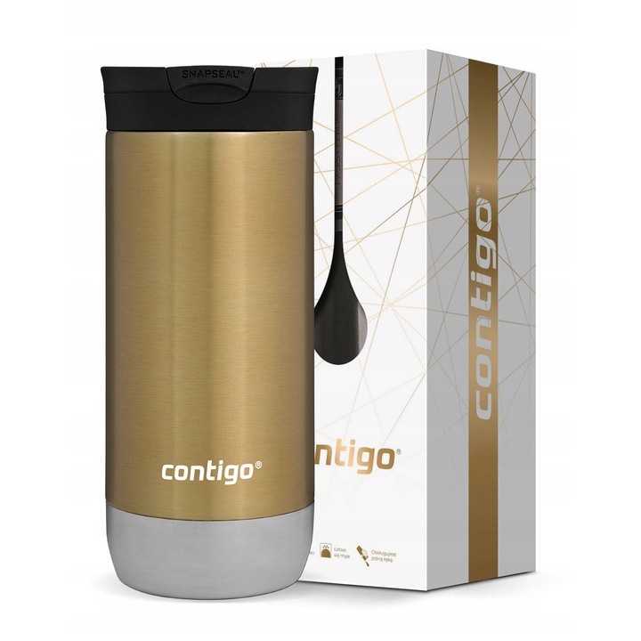 Cana termica Contigo Huron 2.0, 470ml, aurie, izolatie THERMALOCK, set cu cutie eleganta