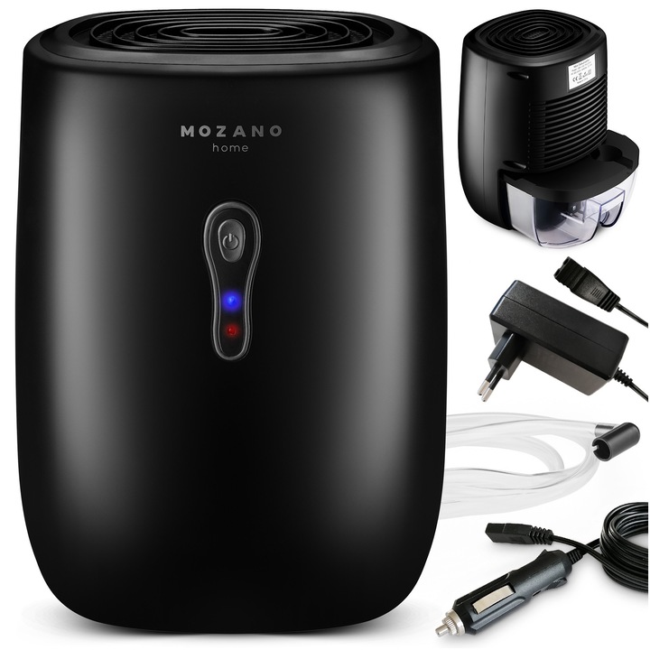 Dezumidificator pentru casa, Rezervor 1200ml, Doua moduri de lucru si lumini LED colorate, cu Functie de Uscare si Purificare a Aerului, pentru dormitor, subsol, baie, bucatarie, birou, Negru
