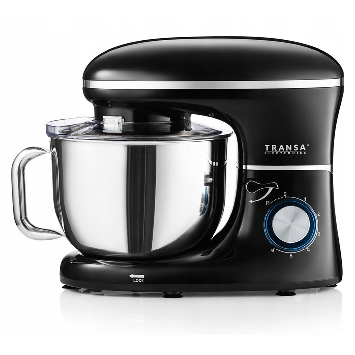 Robot de bucatarie planetar Transa Electronics BlackChef, 1600W, 6L, 3 accesorii, negru