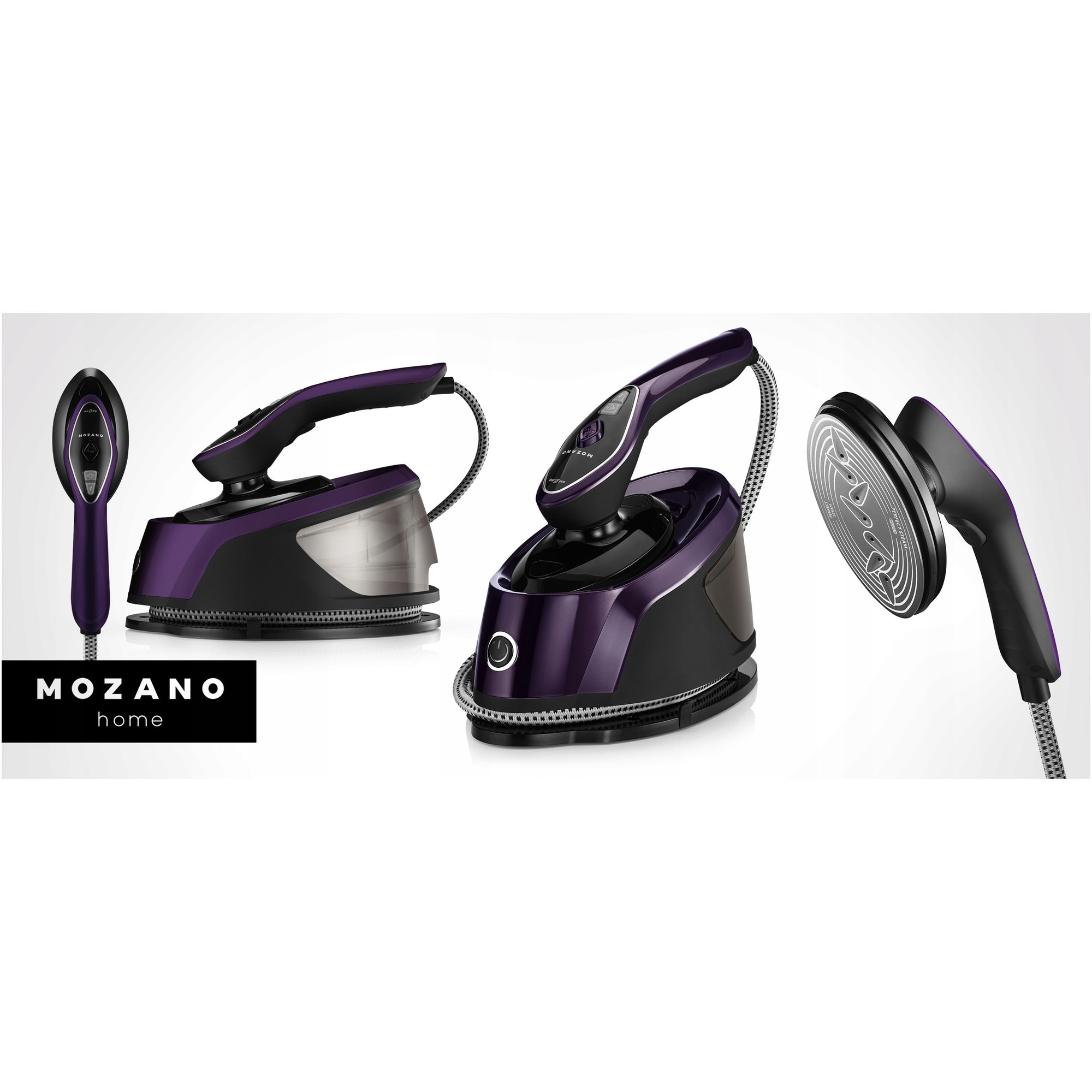 Steamer pentru imbracaminte Mozano Smart Care, 2500W, 3 niveluri de abur, negru-violet, 600ml