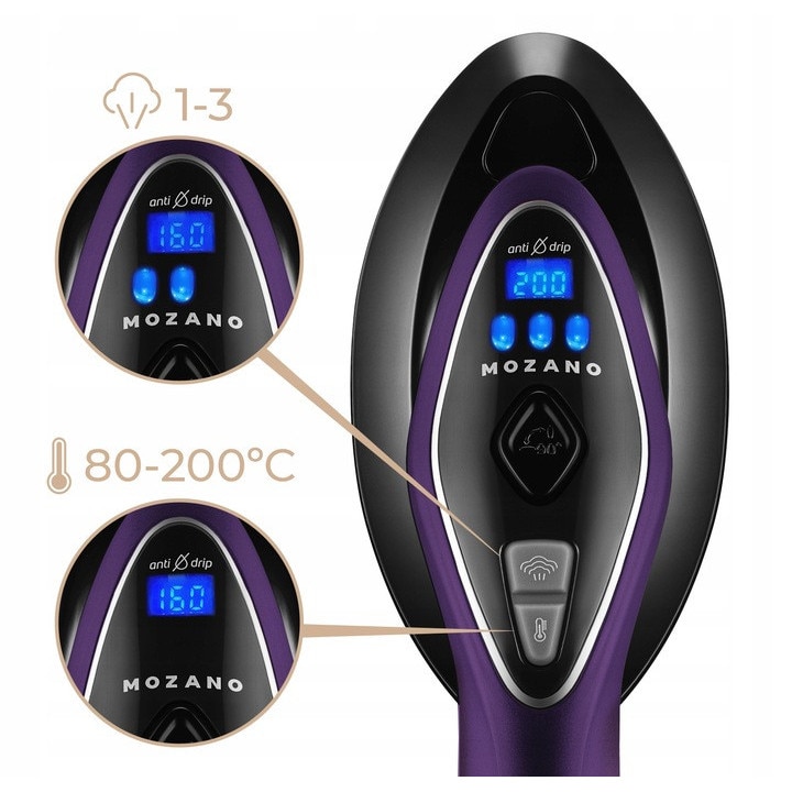 Steamer pentru imbracaminte Mozano Smart Care, 2500W, 3 niveluri de abur, negru-violet, 600ml