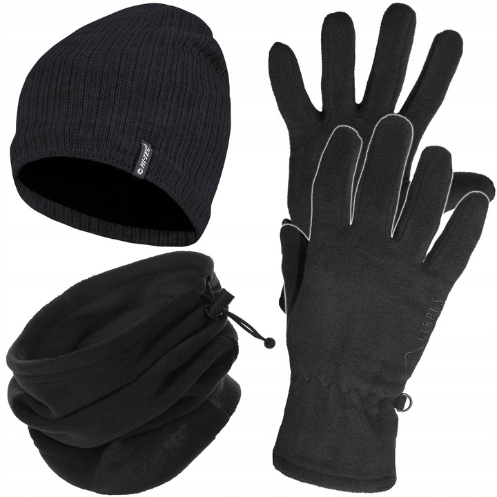 Set iarna: Caciula Ramir gri inchis, komin Aras negru, manusi Narua negre S/M