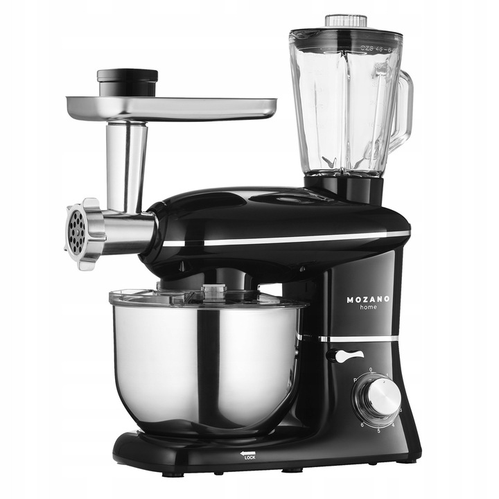 Mozano bolygómixer, 6,2L, 3200W, 4 az 1-ben, fekete, turmixgéppel és húsdarálóval
