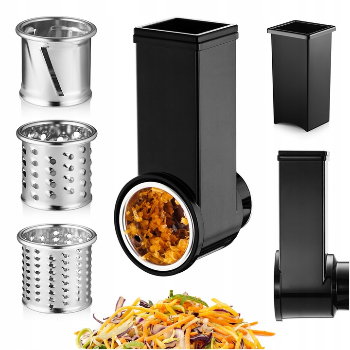 Accesoriu razatoare pentru robotul de bucatarie, 3 cutite, Mozano, inox, negru