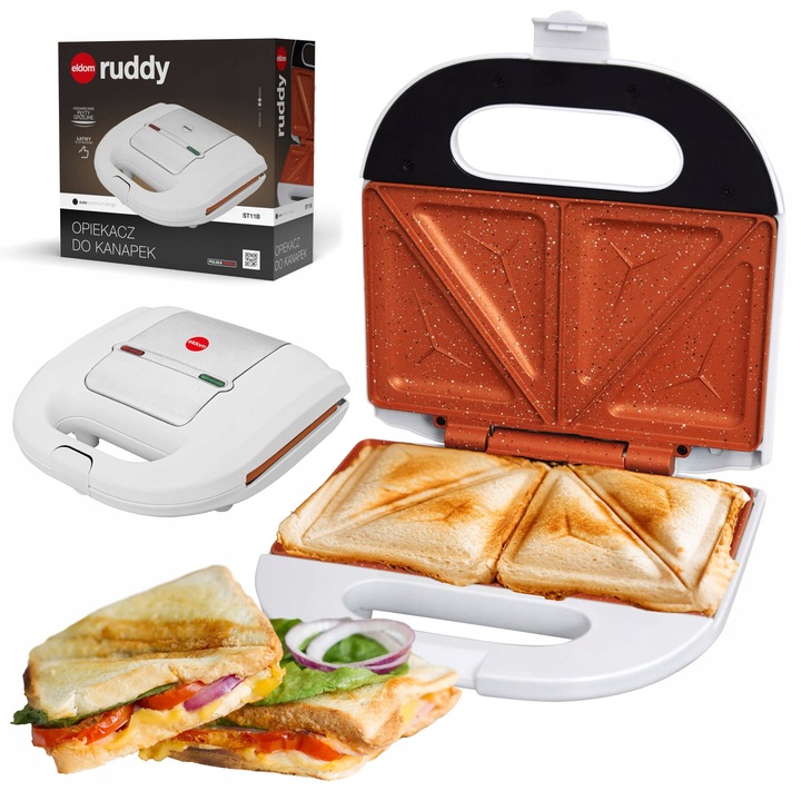Sandwich maker Eldom ST11B alb 750W placi ceramice lumini indicatoare