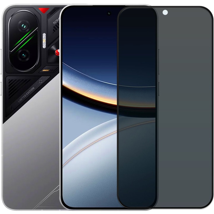 Folie din sticla securizata pentru Xiaomi Poco F7, HAMSTERBOX Privacy Shield, Protectie completa ecran, Full face, Aplicare rapida, Case Friendly, Negru