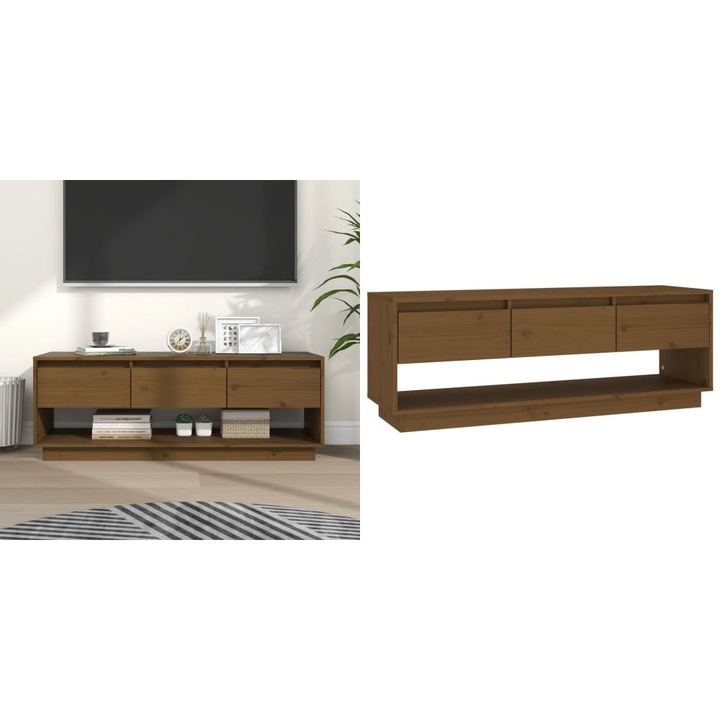 Comoda TV, maro miere, 110, 5x34x40 cm, lemn masiv de pin