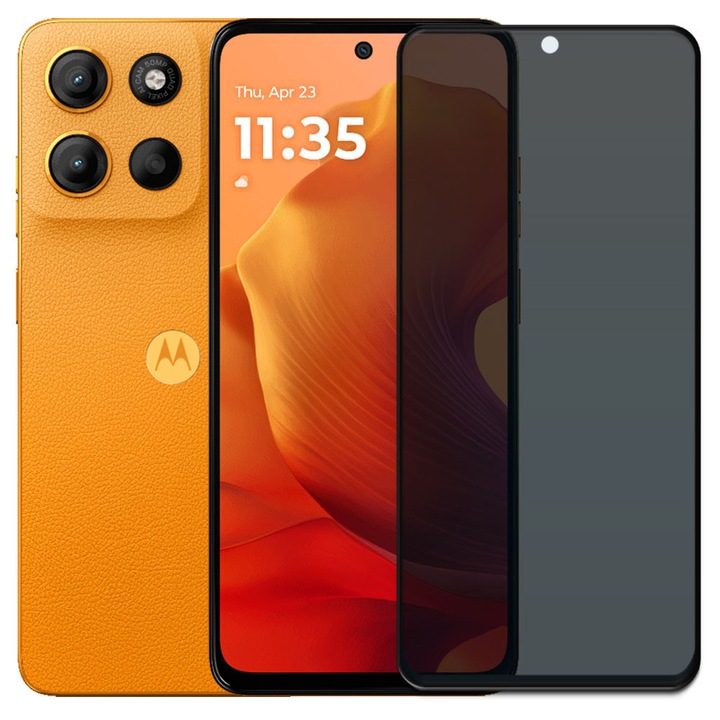 Folie din sticla securizata pentru Motorola Moto G15, HAMSTERBOX Privacy Shield, Protectie completa ecran, Full face, Aplicare rapida, Case Friendly, Negru