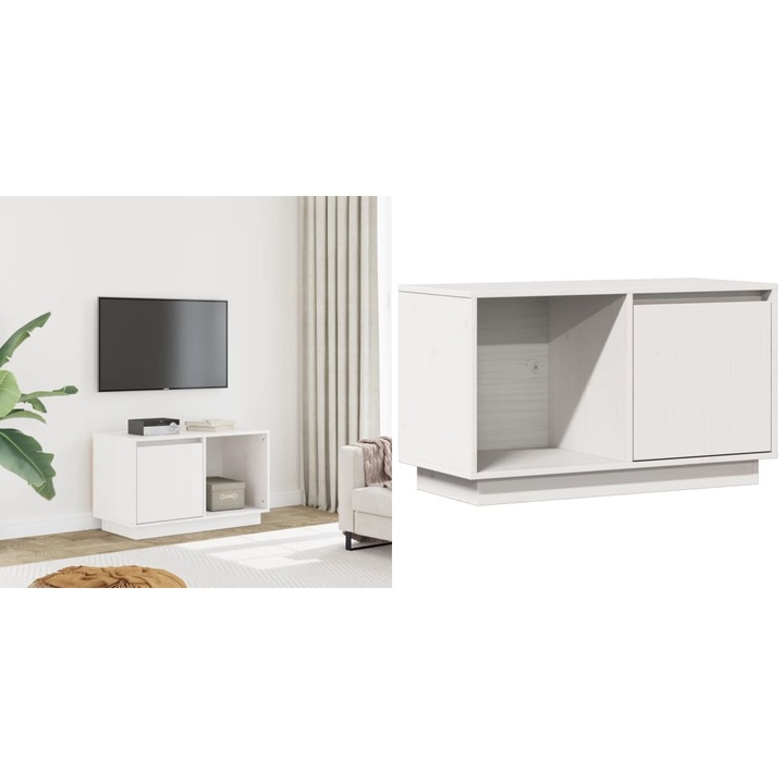 Comoda TV, alb, 74x35x44 cm, lemn masiv de pin