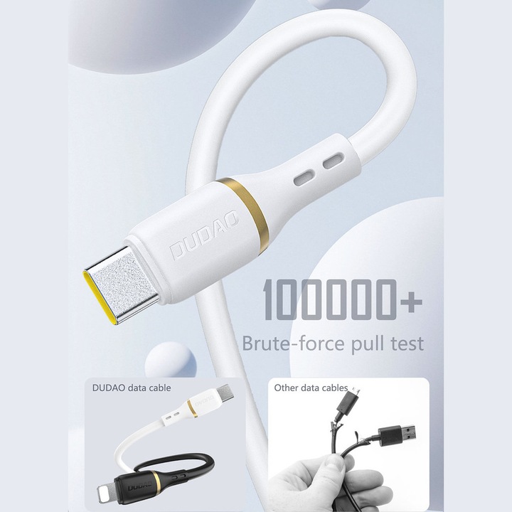Cablu pentru incarcare si transfer de date Dudao L25C, USB-C la USB-C, 60W, 3A, 480Mbps, 1m, Alb