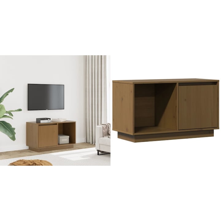 Comoda TV, maro miere, 74x35x44 cm, lemn masiv de pin