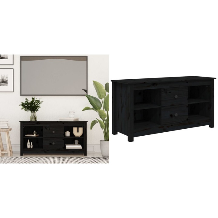 Comoda TV, negru, 103x36, 5x52 cm, lemn masiv de pin